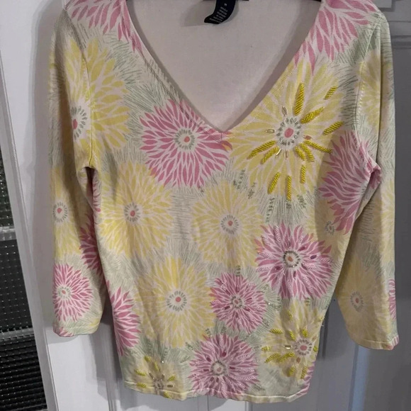 Sweaterworks Women’s Floral Beaded Silk Sweater Multi Color Sz Medium - Picture 3 of 11
